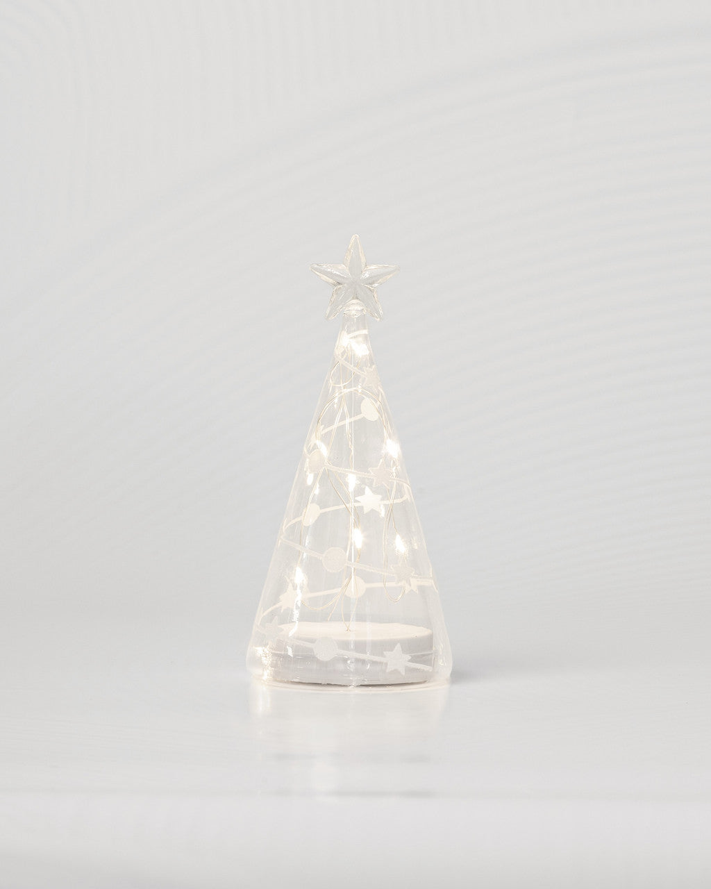 Stellar Lights Clear Glass Cone Tree with Stars & Dots