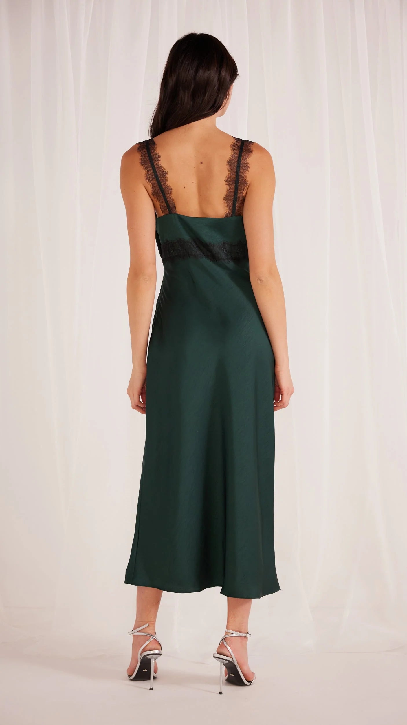 Mink Pink Erin Lace Trim Midi Slip Dress - Emerald