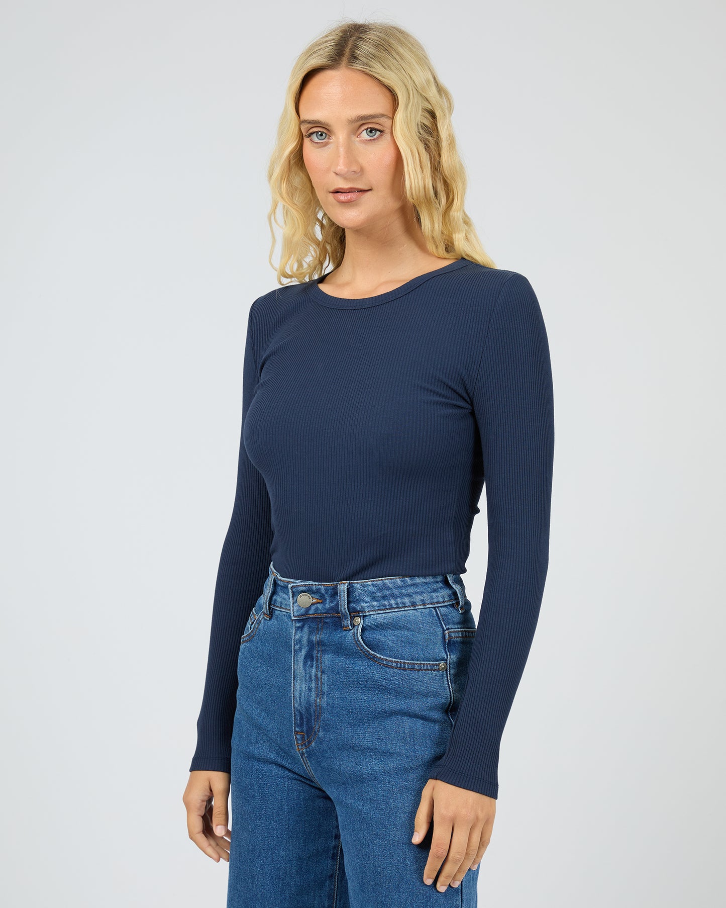 All About Eve Long Sleeve Rib Baby Tee | Navy