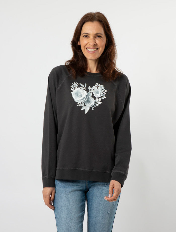 Stella + Gemma Everyday Sweater - Antique Black with Paper Flowers