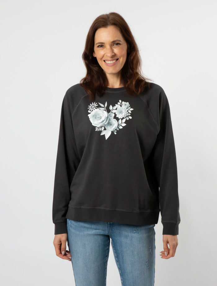 Stella + Gemma Everyday Sweater - Antique Black with Paper Flowers