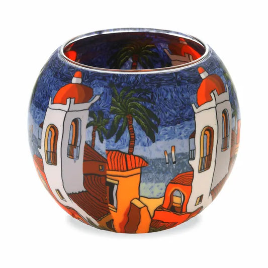 Glowing Glass Tealight Holder - Santorini Sunset