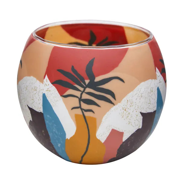 Glowing Glass Tealight Holder - Coral Leaf