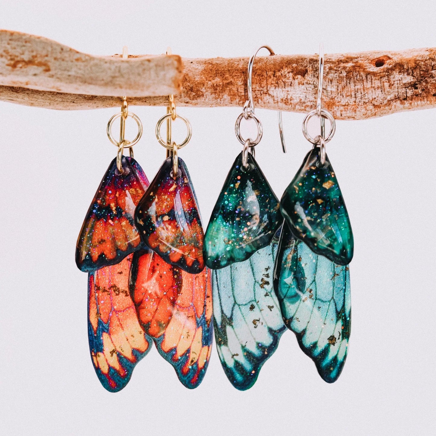 Kowhai & Sage Fairy/Butterfly Wings Earrings