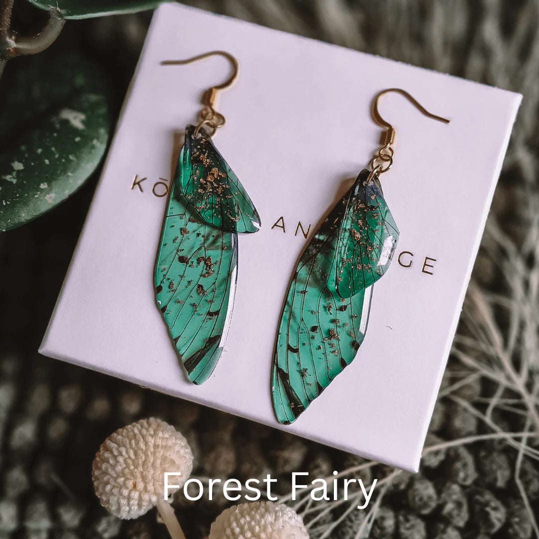 Kowhai & Sage Fairy/Butterfly Wings Earrings
