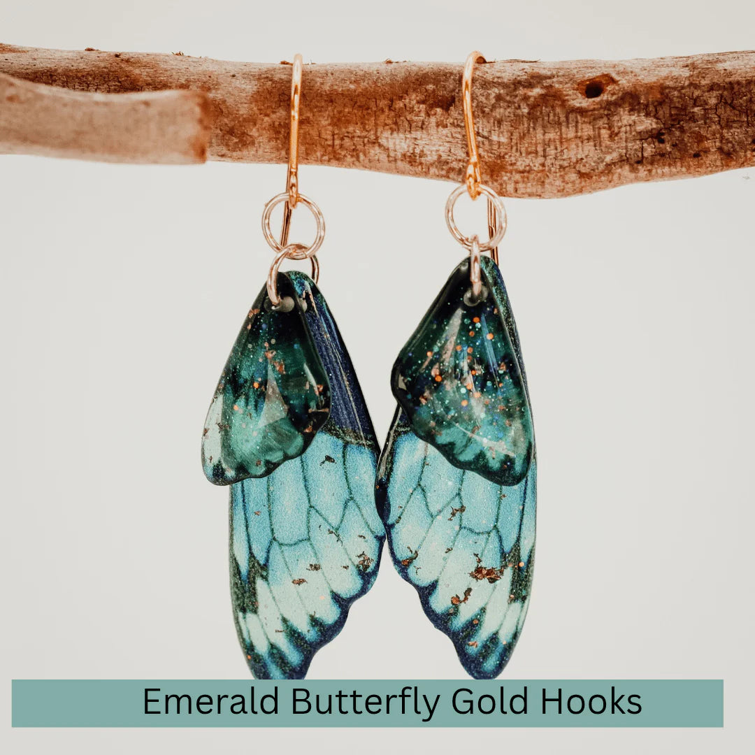 Kowhai & Sage Fairy/Butterfly Wings Earrings