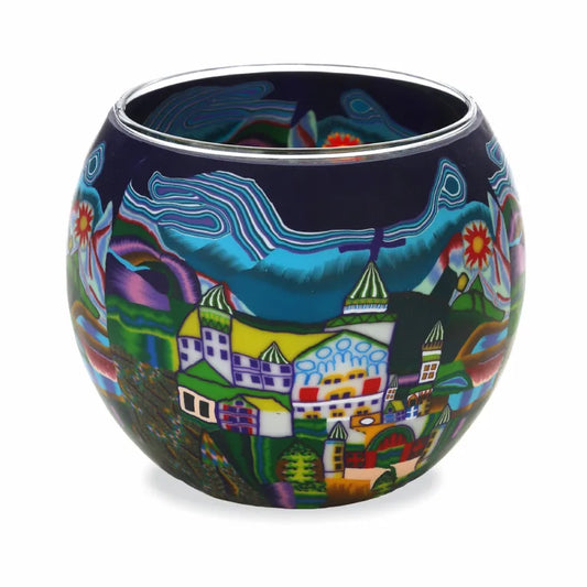 Glowing Glass Tealight Holder - Fairytale Castle Bavaria