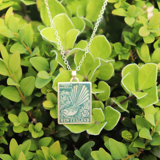 Little Taonga 1935 Pictorial Vintage Stamp Necklace | Piwakawaka
