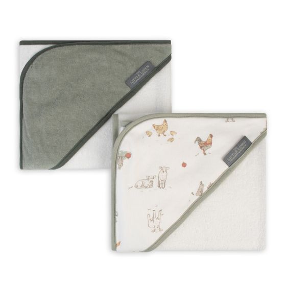 Little Linen Hooded Towel 2 pk | Farmyard Lamb