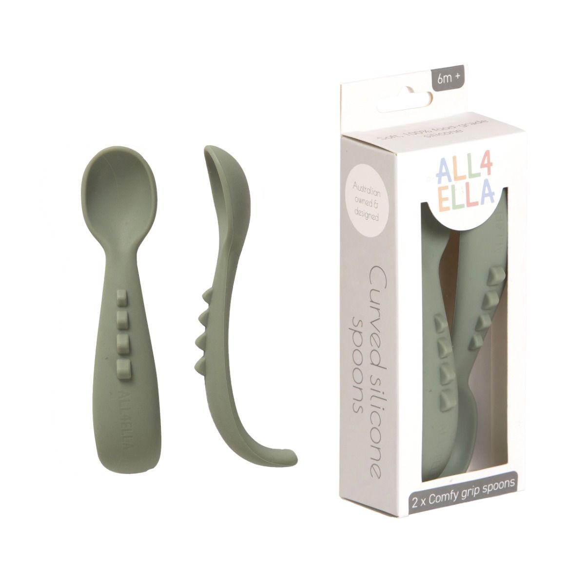 All4Ella Comfy Grip Silicone Spoons | Olive