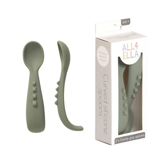 All4Ella Comfy Grip Silicone Spoons | Olive