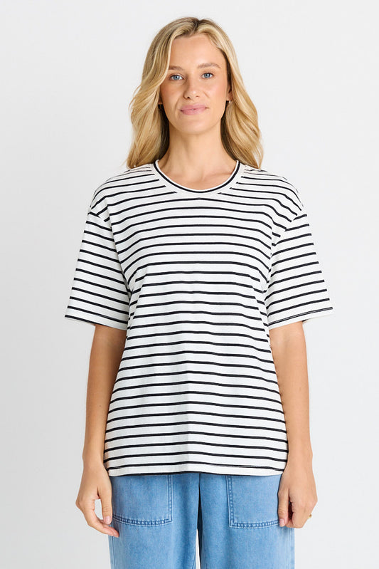 Betty Basics Relax Boxy Tee | Black White Stripe