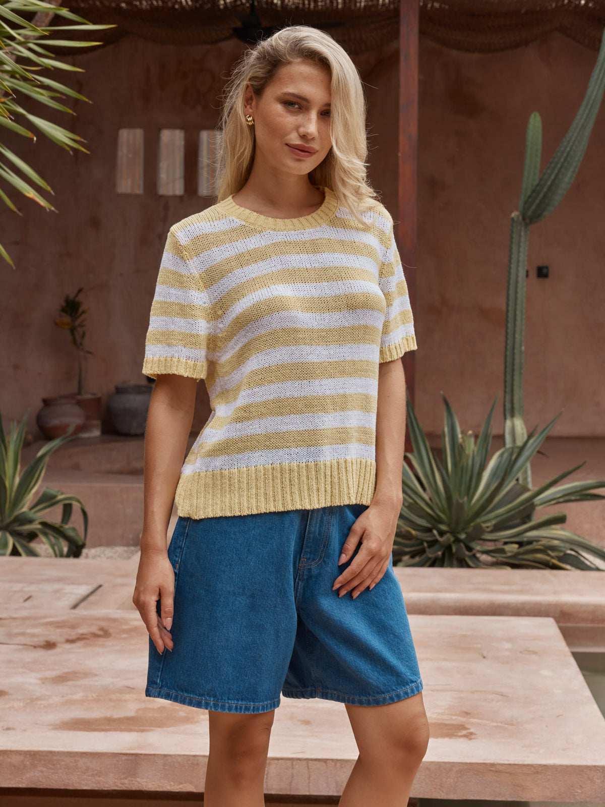 SASS Jules Stripe Tee | Lemon / White