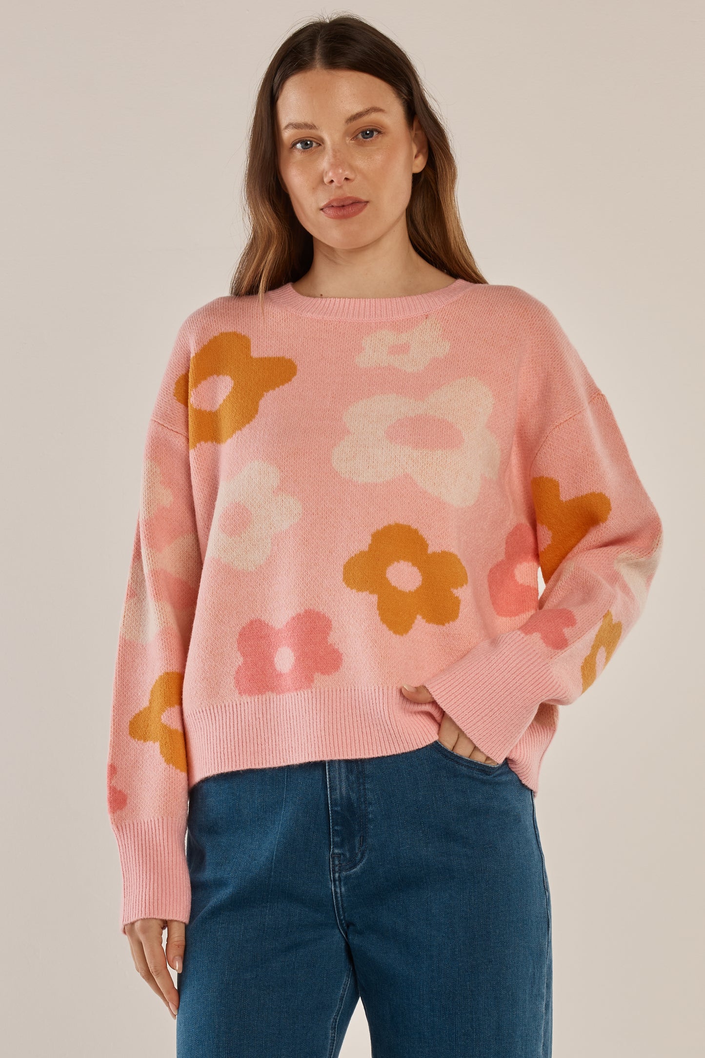 Betty Basics Leonie Sweater | Jacquard Flowers