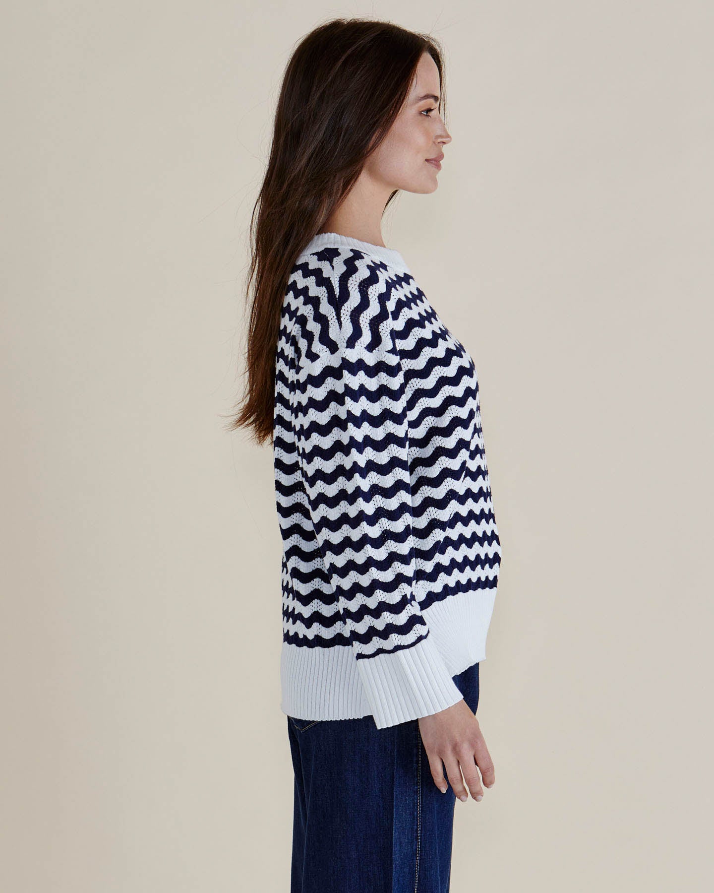 Betty Basics Ember Knit Top | Navy Wave Stripe