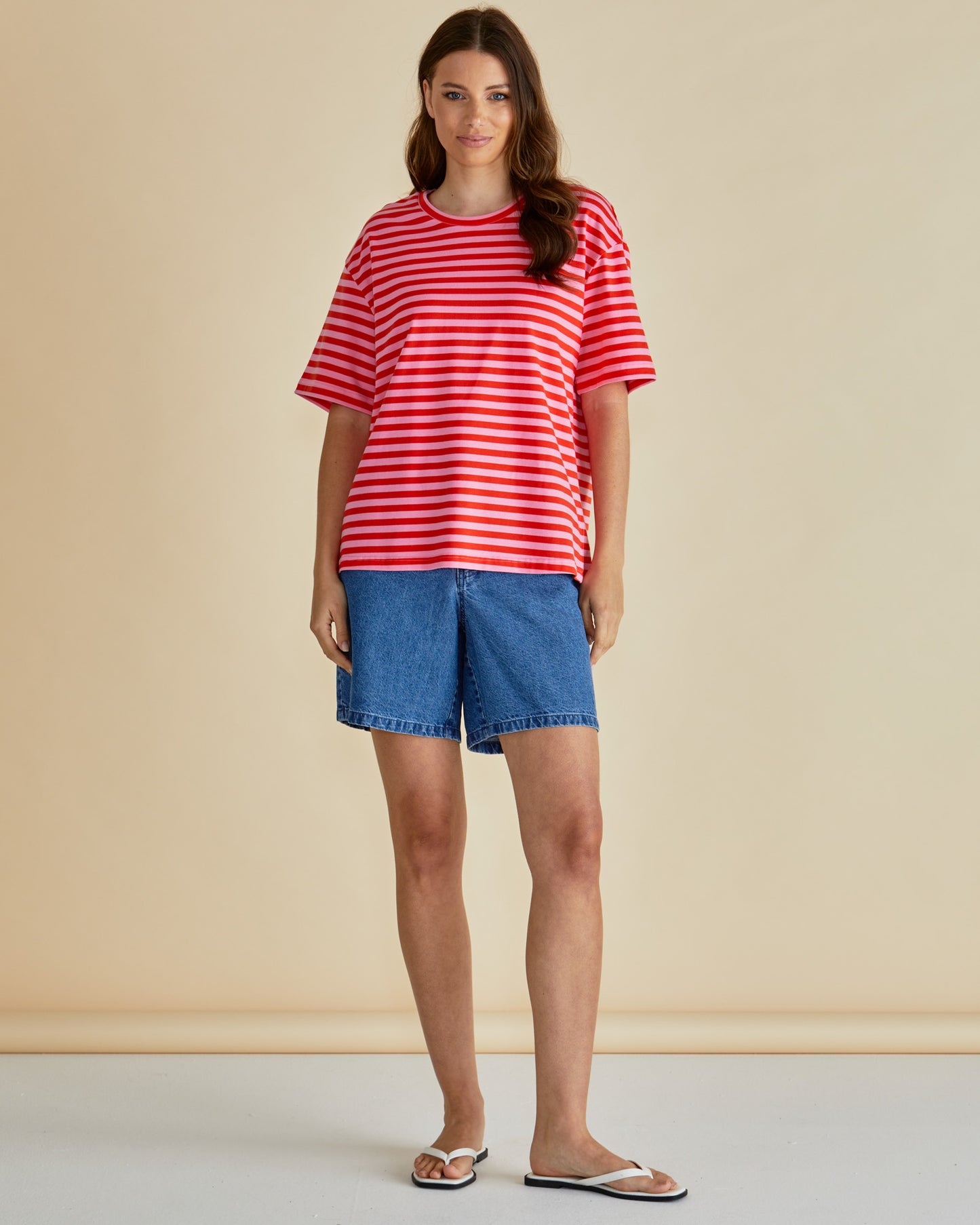 Betty Basics Relax Boxy Tee | Pink Red Stripe
