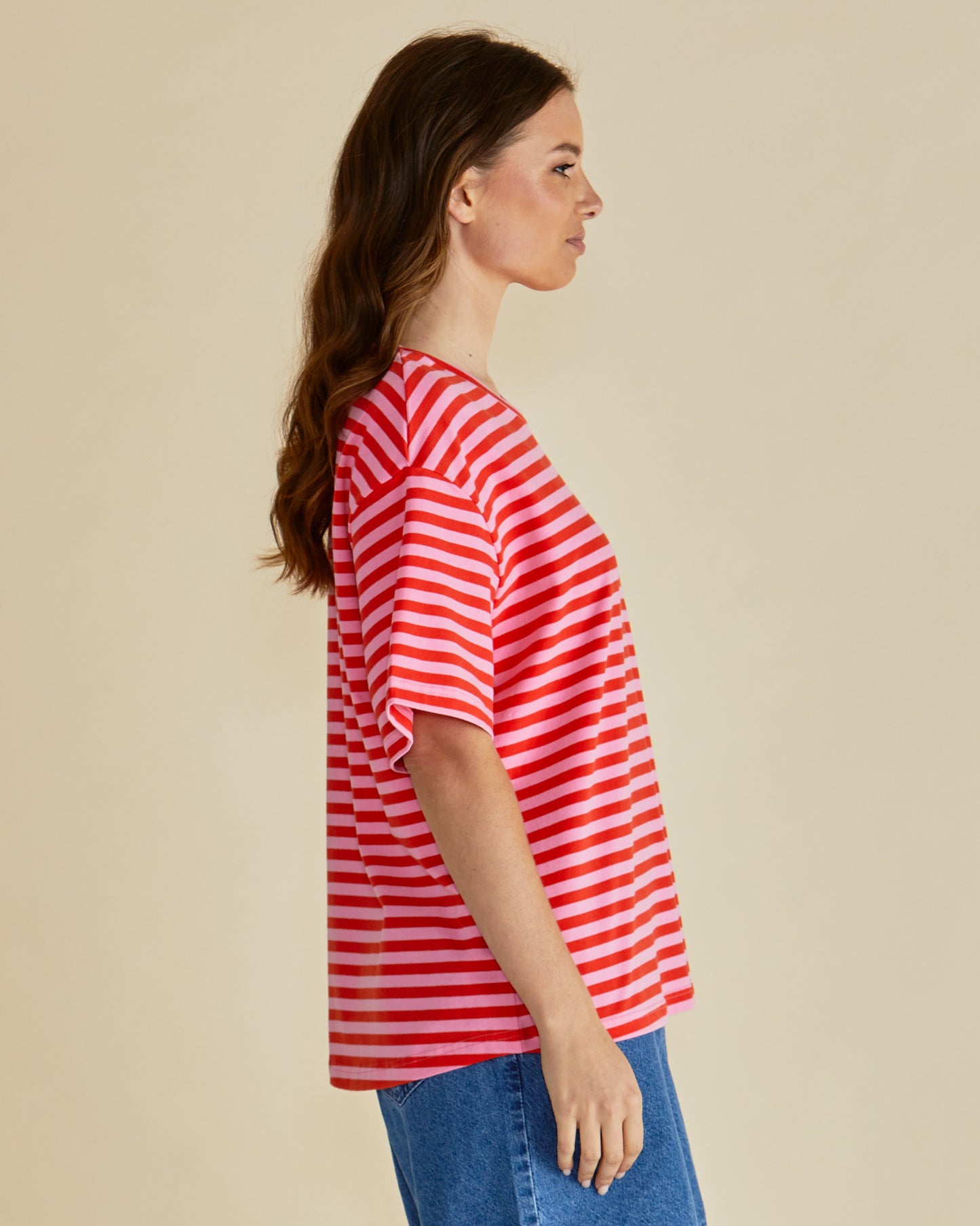 Betty Basics Relax Boxy Tee | Pink Red Stripe