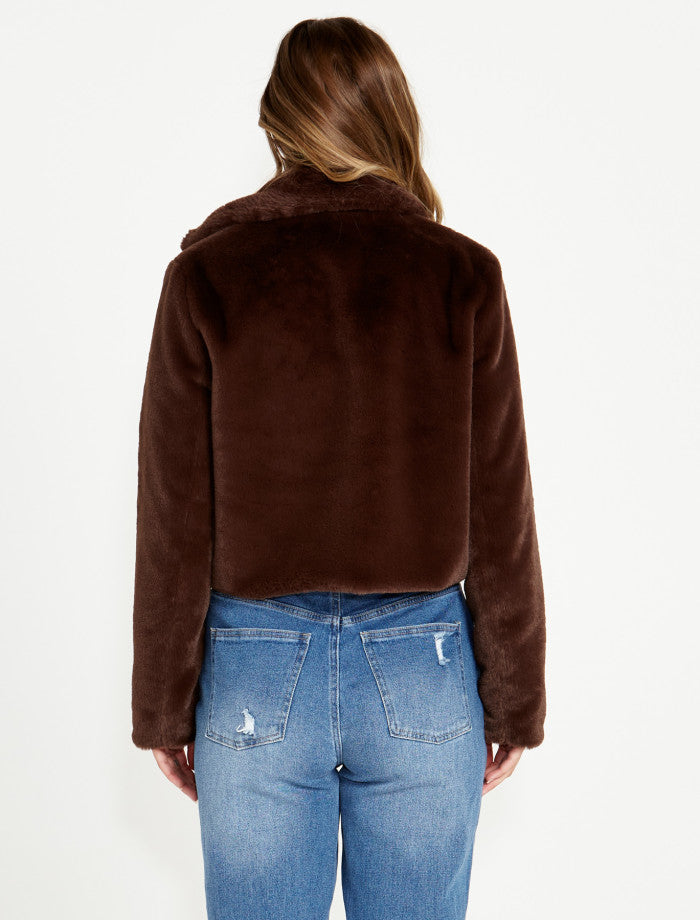 SASS Xanthe Cropped Faux Fur Jacket - Chocolate Brown