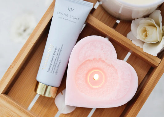 Living Light Peony Rose Heart Candle