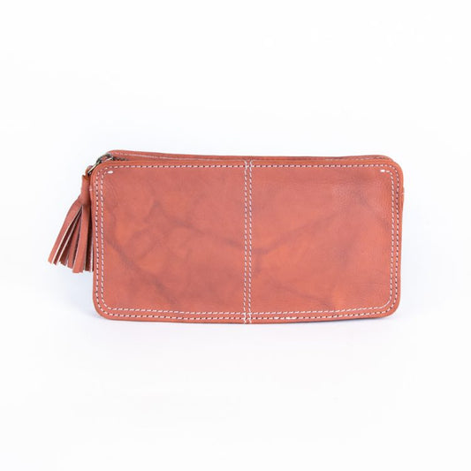 Trade Aid Leather Wallet with Tassel - Rose Coral