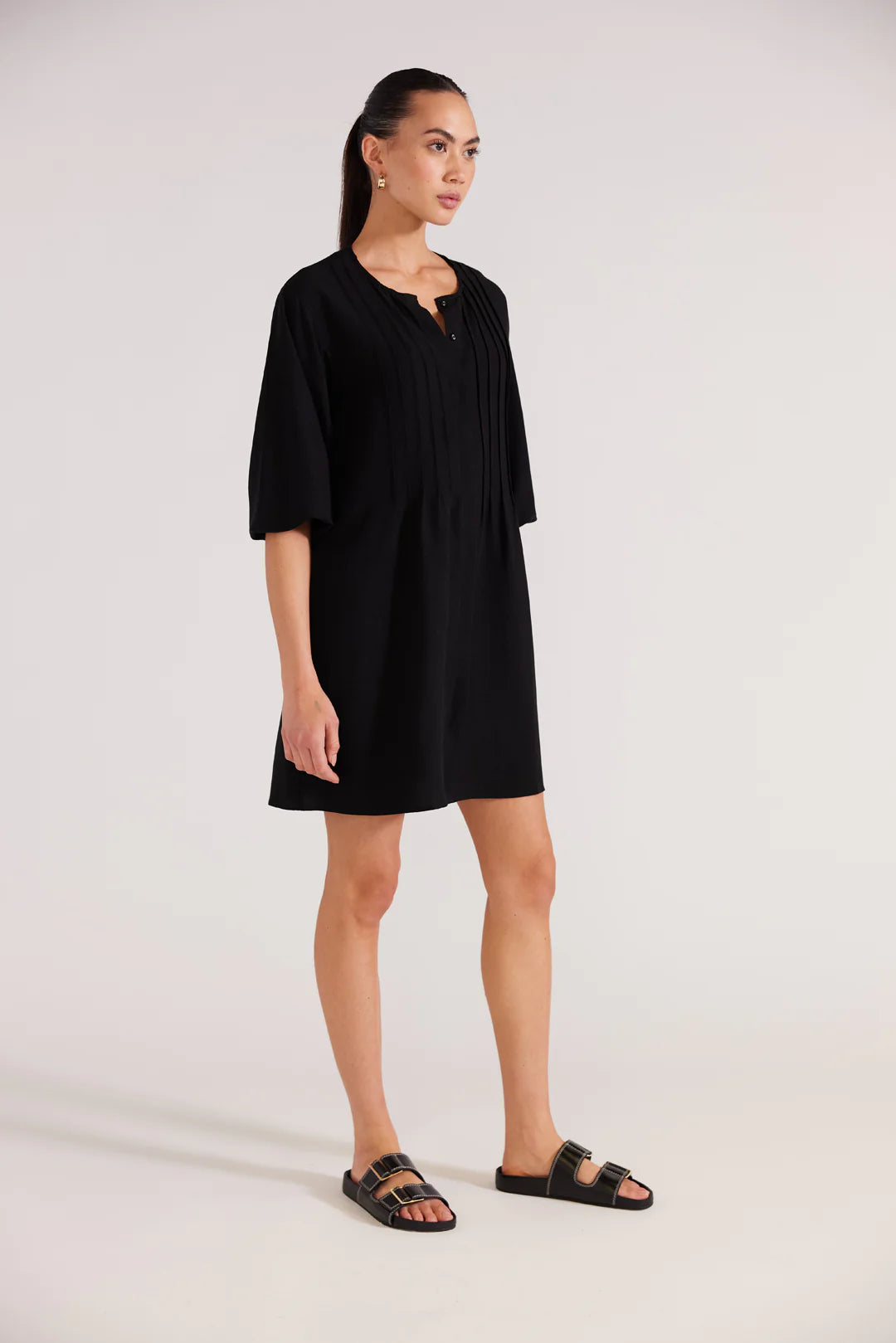 Staple the Label Aster Pintuck Mini Dress - Black