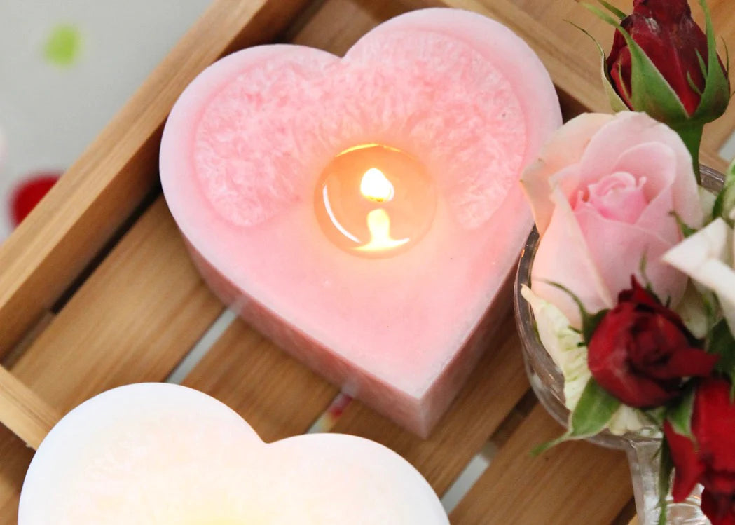 Living Light Peony Rose Heart Candle