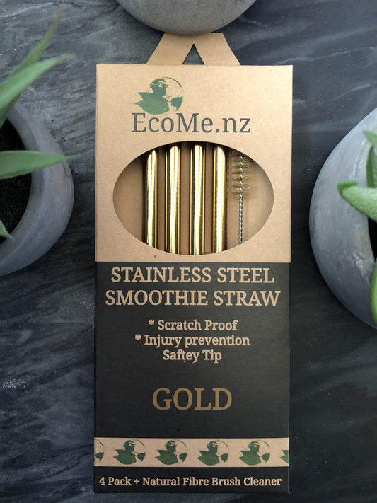 EcoMe Stainless Steel Smoothie Straws - 4 x Gold