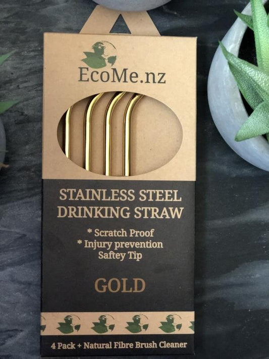 EcoMe Stainless Steel Drinking Straws - 4 x Gold